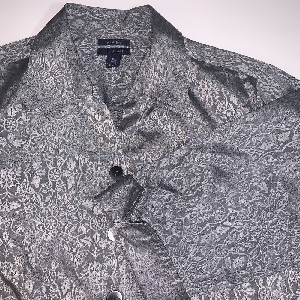 Westbound Sz 18 Wrinkle Free Silver Floral Jacquard 3/4 Sleeve‎ Tunic Shirt - Picture 3 of 7